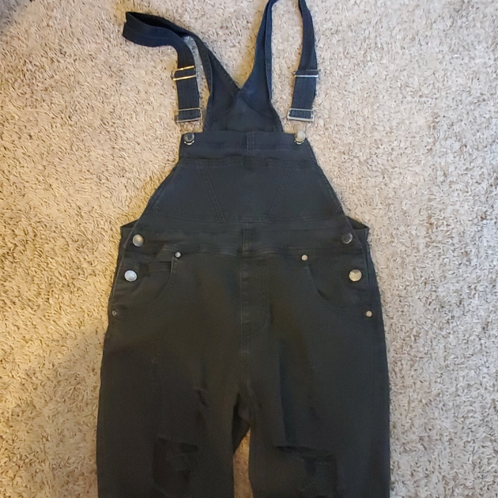Black Distressed Overalls